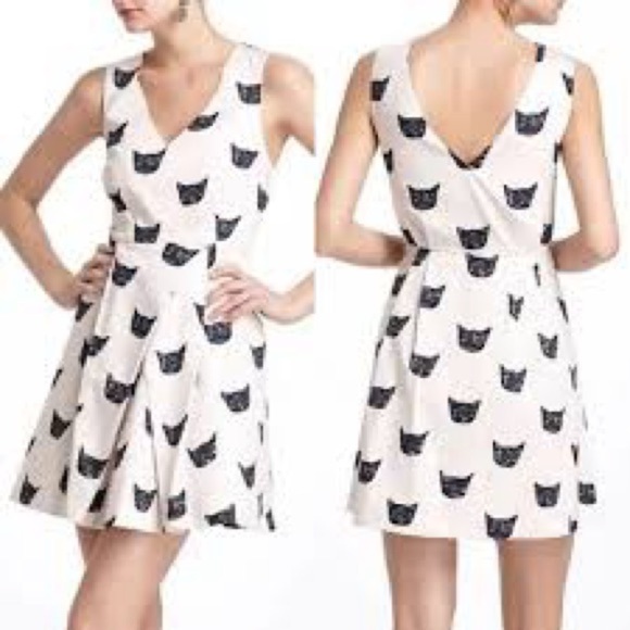 NWT Anthropologie Cat Feline Print Dress - Black and Cream - Picture 2 of 8